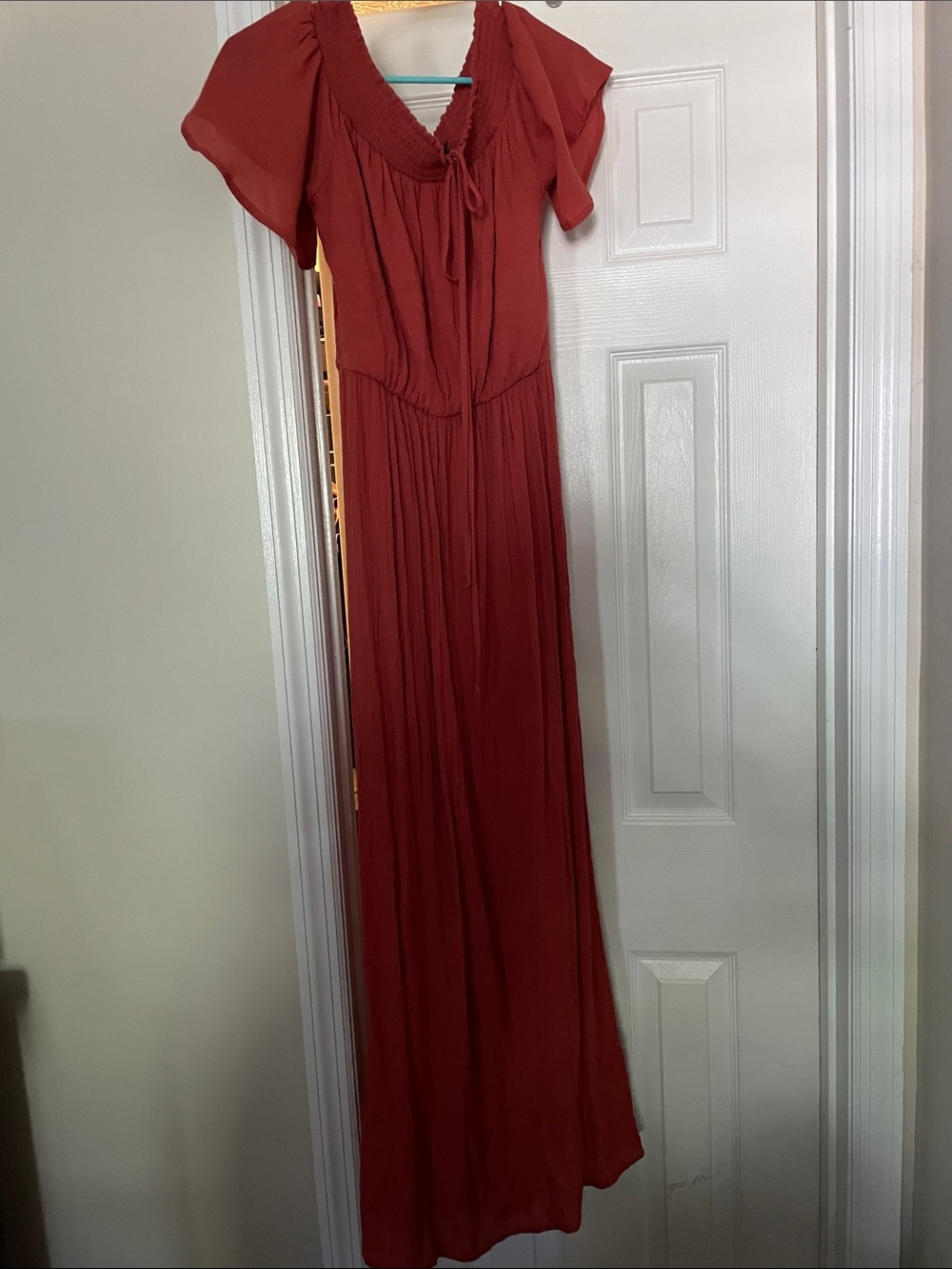 Women's Rust Maxi Dress with Tie Neck